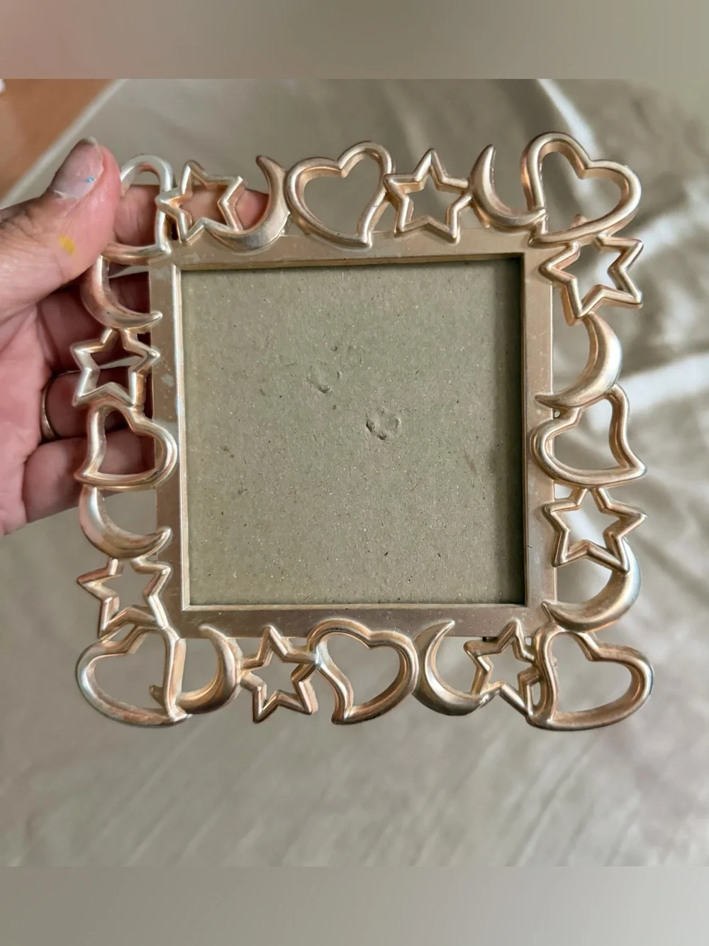 Vintage ELSA L Inc. Pewter Photo Frame Hearts Stars Moons